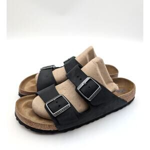 Birkenstock Arizona Soft Footbed Leather Unisex Sandals Black Size USW9/M7 EU40